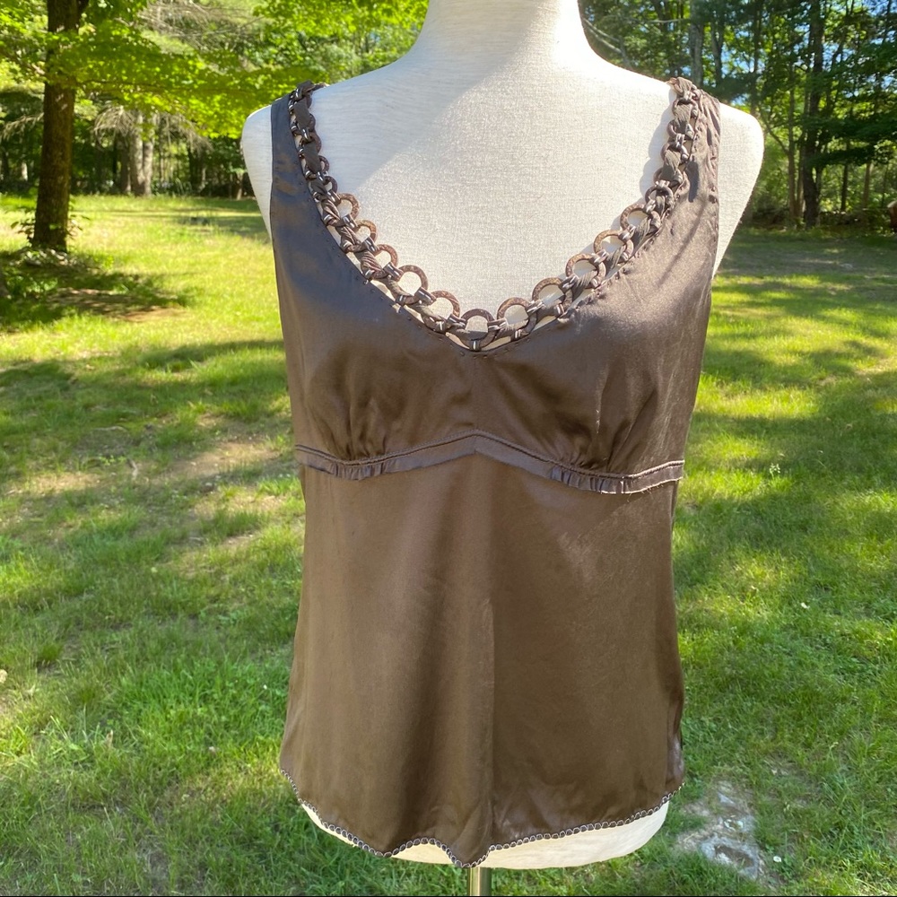 ELIE TAHARI TANK TOP BROWN STRETCH SILK SIZE S